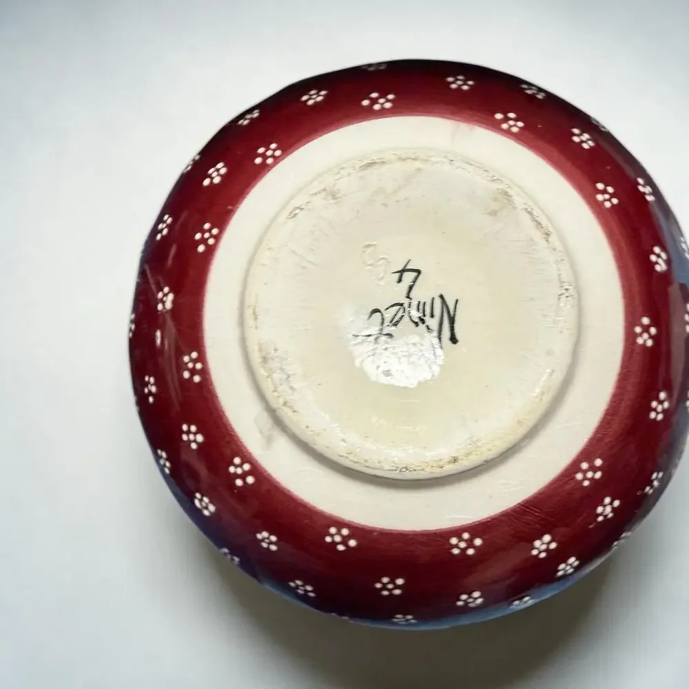 Nimet Handmade Hand Painted Turkish Bowl Set of 4 Red Floral Pottery
